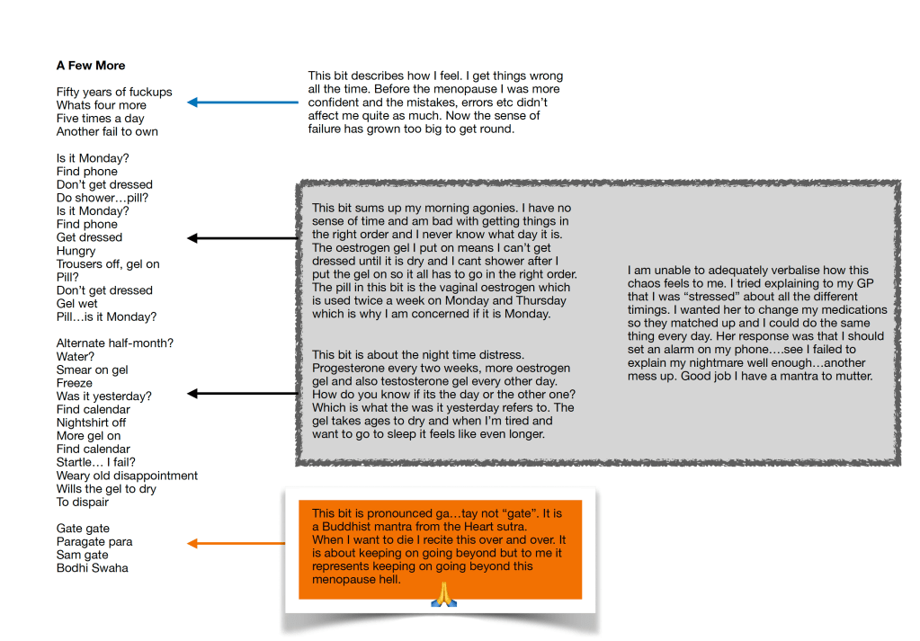 A flow chart titled "A Few More" that shows all the things the author has to consider in addition to the timing of various forms of medication. 
